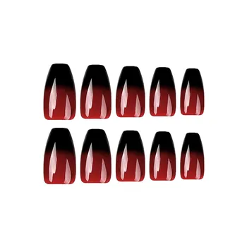 Червени и черни градиентные режийни ноктите Лесно се нанася и отстранява Изкуствени нокти за професионално маникюрного салон Изображение