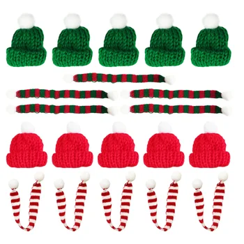 Нощна шапка, 20 броя Коледни мини-трикотажни шапки за еднократна употреба, Мини-барети, плетени калъф в бутилка, миниатюрни шапки на Дядо Коледа за Коледно парти Изображение