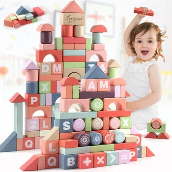 94 бр./компл. Големи дървени Строителни блокове, играчка-пъзел, Детска играчка-пъзел за деца от предучилищна възраст, играчки Монтесори Изображение