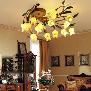 Полилеи Led Nordic Желязо Glass Flower Led висящи лампи за фоайе, спалня, трапезария, Дизайн осветление, украса фонд Изображение