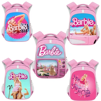 14-инчов розово училище раница за момичета-Барби с анимационни герои, Ученическа раница с Голям капацитет, пътна чанта за съхранение на подаръци Изображение