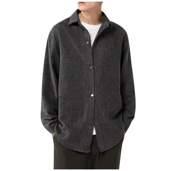 Есенно-зимни нова яке, модерна мъжка риза с къси ръкави, без ревера, однотонная вельветовая градинска дрехи, ежедневни връхни дрехи, 2023 Изображение
