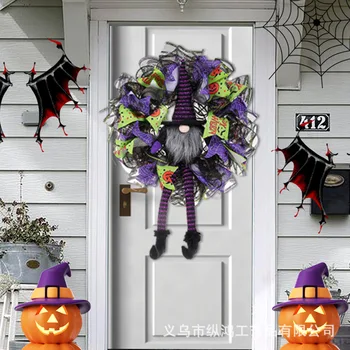 Окачване на вратата във формата на венец на Хелоуин, украсата на къщата с духове, Преносим тиква, фестивал на ужасите, венец за парти Изображение