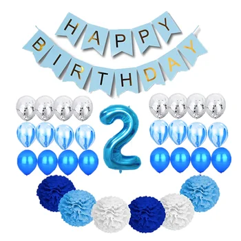 2-ри балон честит рожден ден, красив комплект бижута за момче цвят за момче, украса за първия рожден ден на малкия човек Изображение