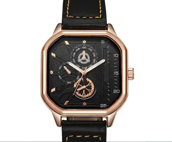 Модерен мъжки часовник в стил поп, светещи в тъмното, индивидуален дизайн, кожени кварцов мъжки часовници бизнес Изображение