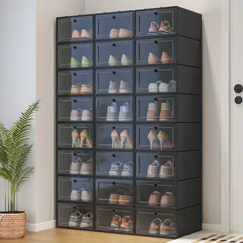 3 бр. кутия за съхранение на обувки, Прозрачни Организаторите за обувки, Сгъваема Пылезащитная кутия, Штабелируемая Комбинирана чанта за играчки, Шкаф за съхранение на обувки Изображение
