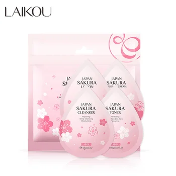 LAIKOU 20pcs Комплект за грижа за кожата на лицето на Сакура Почистващо средство за лице с Колаген крем, лосион и тонер Изображение