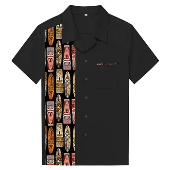 1950-те Години, Риза в Стил Рок, Мъжки Реколтата, Памучни Блузи в стил Пънк-Рейв С Къс ръкав, Ризи с Принтом Маска Тики, Мъжки Ризи В Африканския Стил В стил Steampunk Изображение