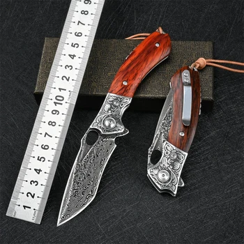 Джобен нож от дамасской стомана, Ултра-остър Сгъваем нож за къмпинг, оцеляване, Лов, тактически нож, EDC, защитен нож Изображение