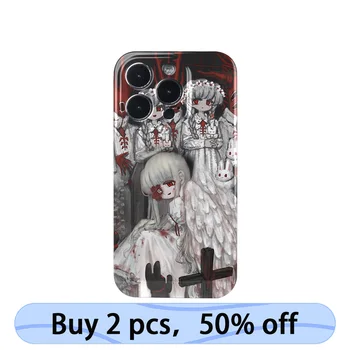 Калъф за Телефон на Корпуса на iPhone Art Dark Lolita Angel Аниме Калъф за iPhone 15 14 13 12 11 Pro Max Plus ДЗП 2 в 1 Изображение