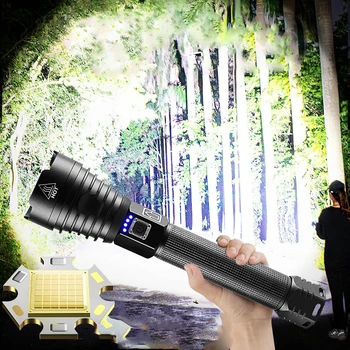 Led фенерче с USB зареждане, мощен тактически светкавица, ловен фенер с увеличение, уличен водоустойчив фенер Изображение