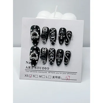 Режийни ноктите ръчна изработка от серия Dark Mine, режийни ноктите в стила на Тъмната пикантни момичета, Черен Дизайн на ноктите, готови режийни ноктите Изображение