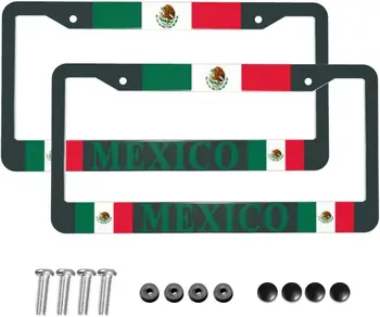 Мексикански Флаг Frame Регистрационен номер 2 Бр Мексикански Флаг В Патриотичен Стил Мексико Черна Рамка Регистрационен номер на Кутията Предната Плоча Рамка Изображение