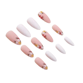 Розово-бялата глазура, дълги режийни ноктите, сладък и очарователни многократна употреба режийни ноктите за гореща момичета, подходящи за роклята Изображение