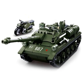 Sluban градивен елемент на играчки WW2 армейски танк 338 бр. тухли военни строителни тухли подаръци за момчетата на рожден ден Изображение