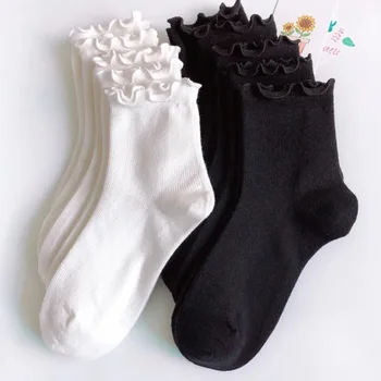 Чорапи с волани, Женски Бели Черни Чорапи с Къдри в стил Лолита