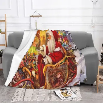 Коледа Одеяло с Гномом Дядо Коледа, Фланелевый Текстилен интериор, Коледен подарък, Лесно покривки за легла, покривки за автомобили Изображение
