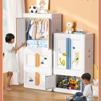Детски многослоен домакински шкаф с чекмедже, Органайзер за дрехи с Голям капацитет, Пластмасов органайзер за закуски Изображение