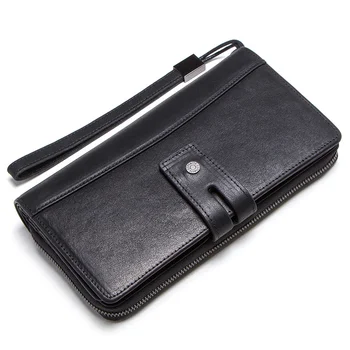 мъжки дълъг портфейл от естествена кожа с притежателите на карти, мъжки клатч джоб, чанта за мобилен телефон, бизнес луксозни портфейли Изображение