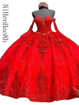 Пищни рокля, Червено сладко За 15 Вечерни Рокли, Бална рокля, Рокля на Принцеса за 16 Рожден ден Изображение