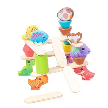 1 Комплект Детски играчки-балансировочных блокове с животни, дървени динозавър, блокове с животни, тренировка на умения, играчка за развитието на мозъка Изображение
