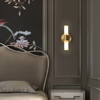 led монтиран на стената лампа за дневна, прикроватной нощни шкафчета в спалнята, Мед, дизайн, златна монтиран на стената лампа, разтегателен, на фона на лампа за стълби, Модерен лампа за дома Изображение