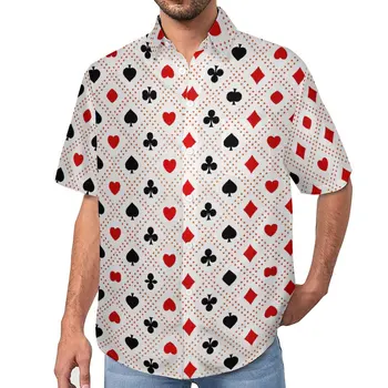 Ежедневна риза за покер във формата на сърце, а карта за игра, Свободна риза за почивка, Хавай, стръмни блузи с къс ръкав, графични върховете Оверсайз Изображение